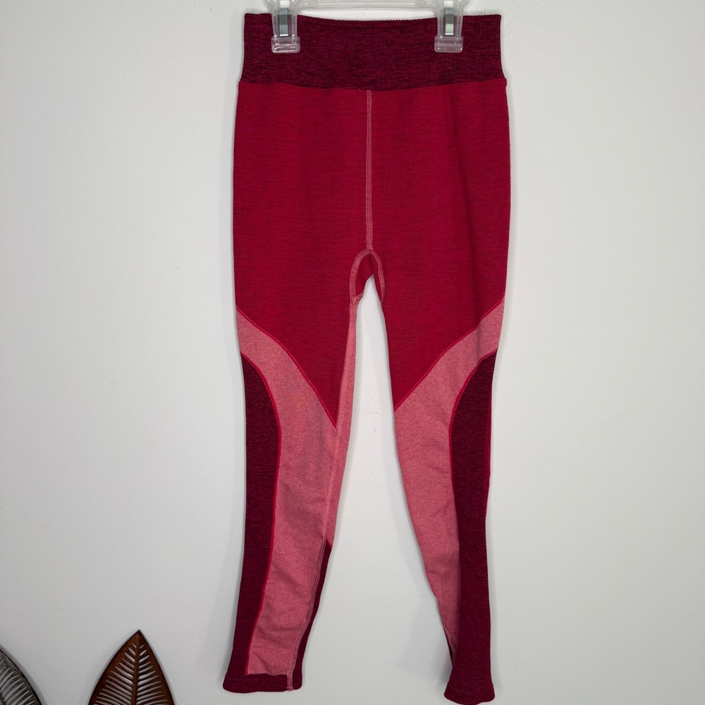 J8 Free People FP Movement Red Pink Colorblock Seamless High Rise Leggings XS/S